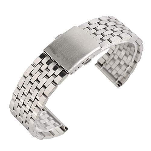 Armband Uhrenarmband, 18/20/22 mm, silberfarbenes hohles Edelstahl-Uhrenarmband, Faltschließe mit Sicherheitsband, for Herren und Damen, Uhren, Ersatzarmband (Color : A_20mm) von ADovz