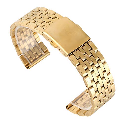 Armband Uhrenarmband, Gold, 18/20/22 mm, hohles Edelstahl-Uhrenarmband, Faltschließe mit Sicherheitsband, for Herren und Damen, Uhren, Ersatzarmband, Armband (Color : A_18mm) von ADovz