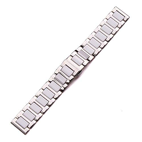 Armband Uhrenarmband, mittleres Keramik-Gliederarmband aus Edelstahl, 16 mm, 18 mm, 20 mm, Herren- und Damenarmband, weiß-schwarzes Armband aus Metall mit doppelter Druckknopfschnalle ( Color : 16mm_W von ADovz