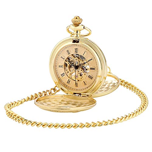 Taschenuhr Golden Double Hunters Mechanische Handaufzug Antike Taschenuhr Fob Taschenkette Retro Taschenanhänger Uhr Geschenke von ADovz