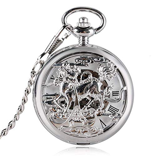 Taschenuhr Hohl Silber Chinesischer Gott Biest Kirin Design Mechanische Taschenuhr Handaufzug Punk Anhänger Uhr Souvenir Antik Geschenk Unisex von ADovz