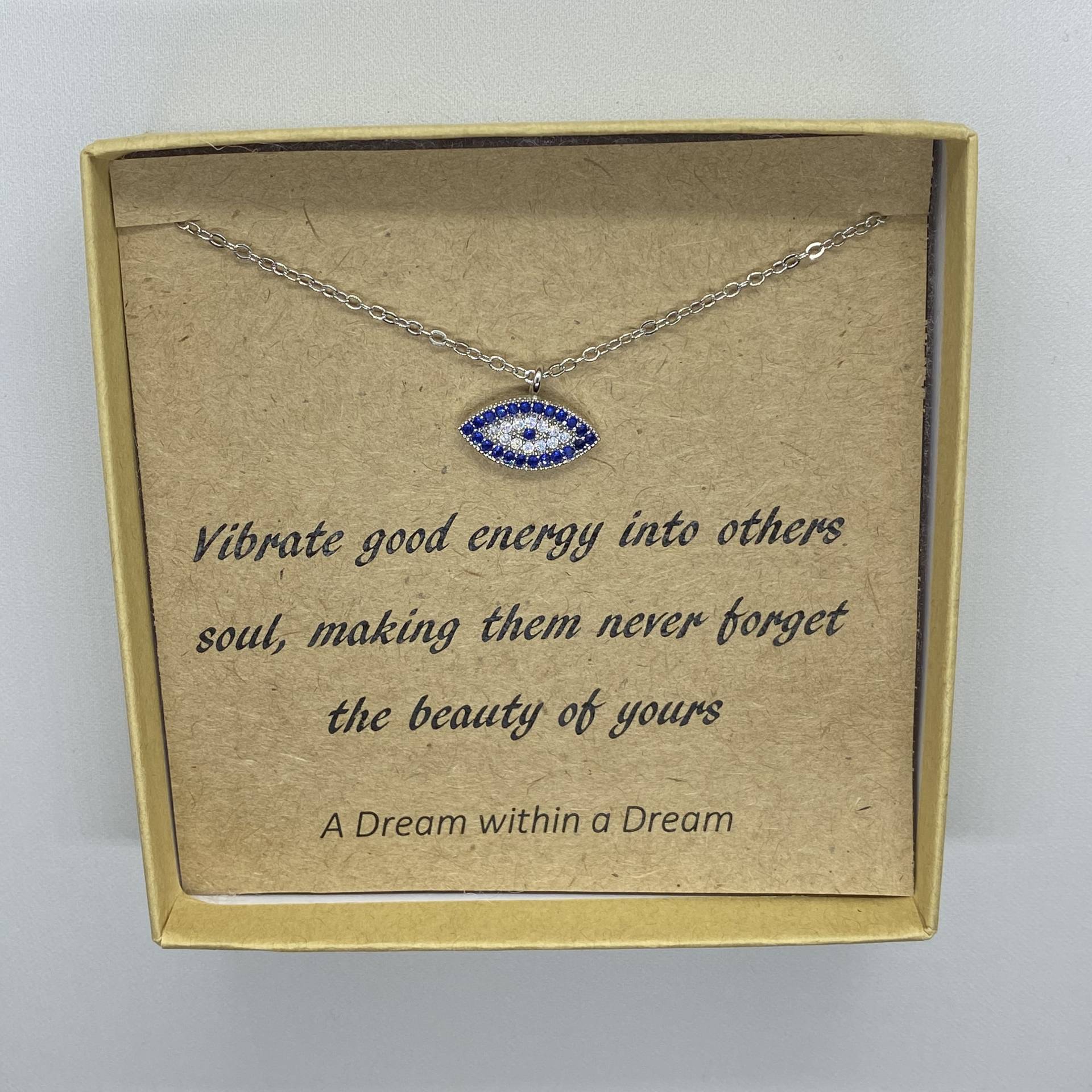 Evil Eye Halskette, Ovales Böses Auge, Blaues Auge Zirkonia Edelstein Blauer Zierliche Schmuck von ADreamWithinaDreamCo