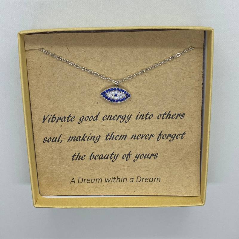 Evil Eye Halskette, Ovales Böses Auge, Blaues Auge Zirkonia Edelstein Blauer Zierliche Schmuck von ADreamWithinaDreamCo
