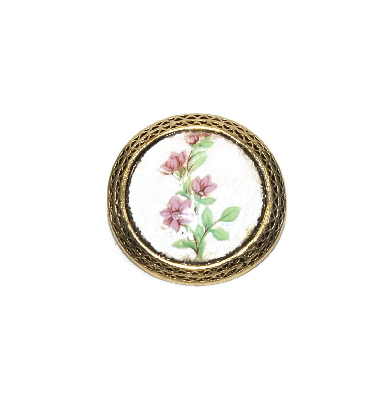 1928 Vintage Gold Tone Und Keramik Blumen Brosche. Gepunzt von ADreamersCarnival