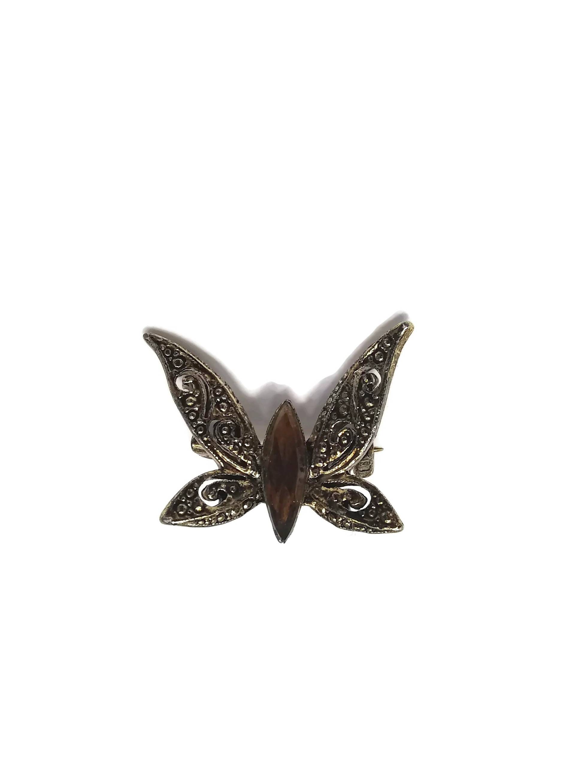 Dainty Vintage Gold-Ton Und Orange Strass Schmetterling Figural Brosche von ADreamersCarnival