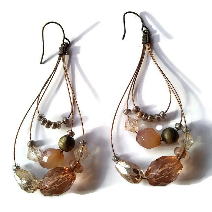 Funky Vintage Kupferdraht Perlen 3 Abgestufte Teardrop Baumeln/Tropfen-Ohrringe Haken-Rücken-Ohrringe von ADreamersCarnival