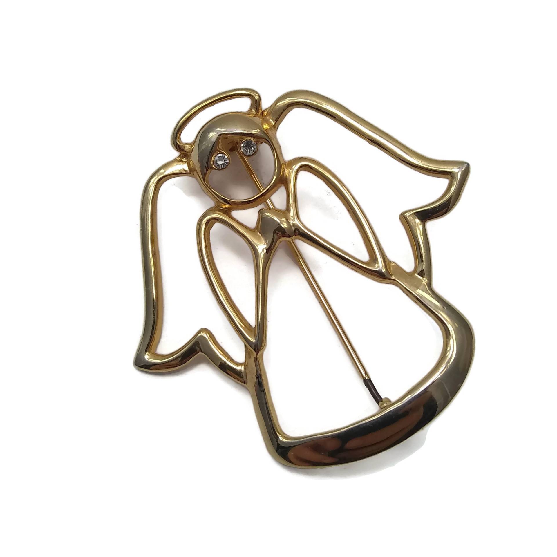 Vintage Aai | Accessory Assoc. Schutzengel Brosche Aus Goldton. Mit Klaren Strass Augen. Markenzeichen. Weihnachtsreligion Flügel Halo von ADreamersCarnival