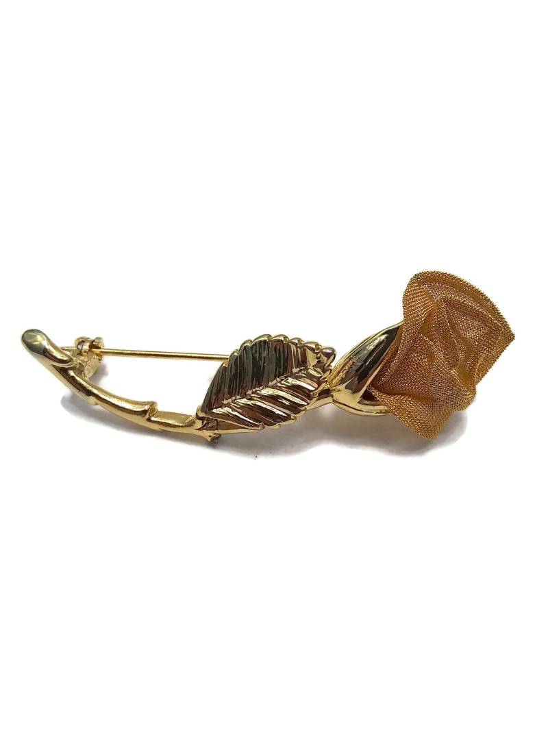 Vintage Anne Klein Blumenbrosche. Gold Tone Blume Mit Goldener Mesh Blüte Pin Brosche. Gepunzt Ak von ADreamersCarnival