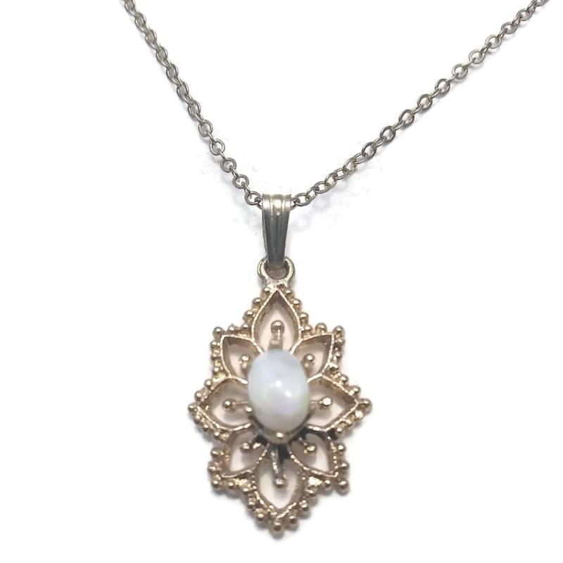 Vintage Gold Filled Und Opal Anhänger An 18-Zoll-Kette Mit Federringverschluss. Gemarkt 1/20 12K Gf. Zierliche Halskette Für Erwachsene Oder Kinder von ADreamersCarnival