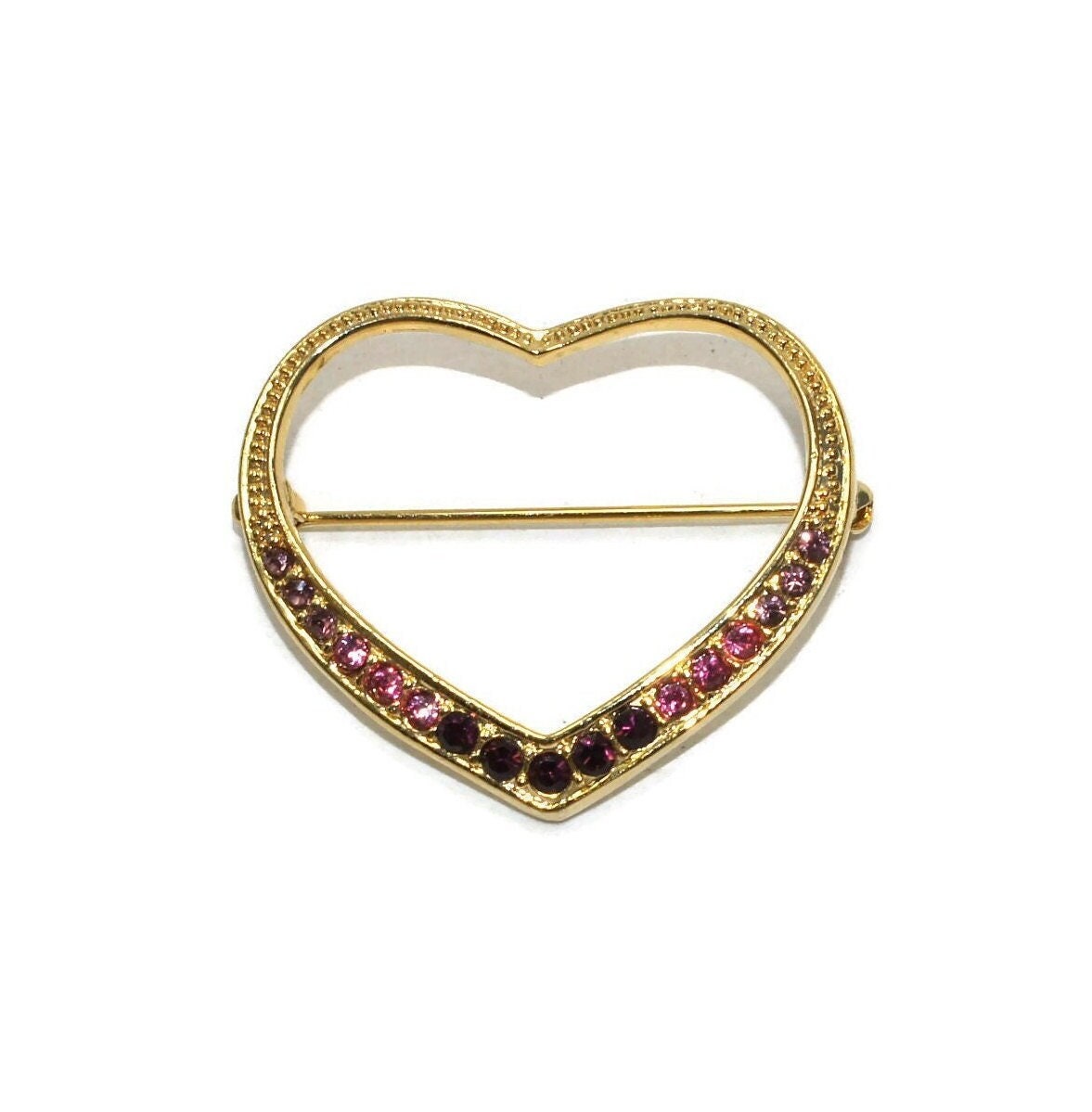 Vintage Gold Tone Herz Brosche Mit Rosa Und Lila Strasssteinen von ADreamersCarnival