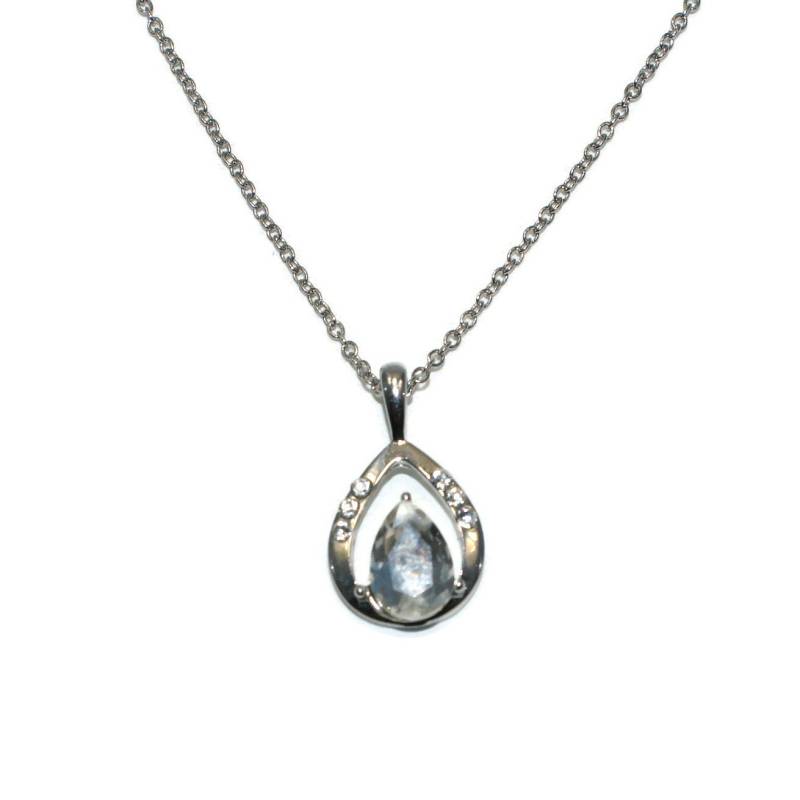 Vintage Silber Ton Teardrop Anhänger Mit Kristallen Und Strass An 18-Zoll-Silber Rolo Kette Federring Verschluss von ADreamersCarnival