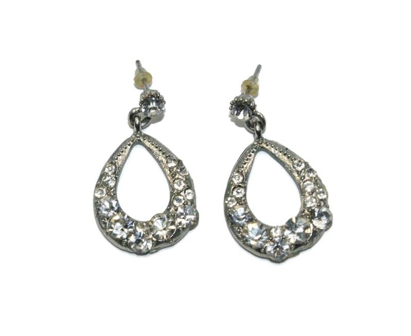 Vintage Silber Ton & Strass Teardrop Baumeln Ohrringe Mit Pfosten-Rücken Für Durchbohrte Ohren. Mid-Century Style Ohrringe. Abend Abendgarderobe von ADreamersCarnival