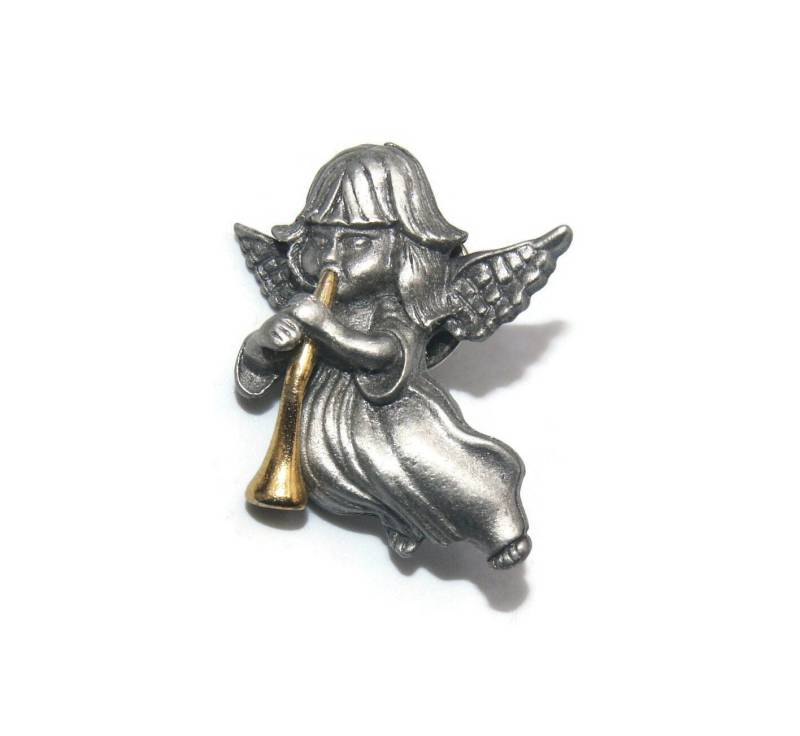 Vintage Zinn Und Gold Ton Angel Blowing Horn Anstecknadel von ADreamersCarnival