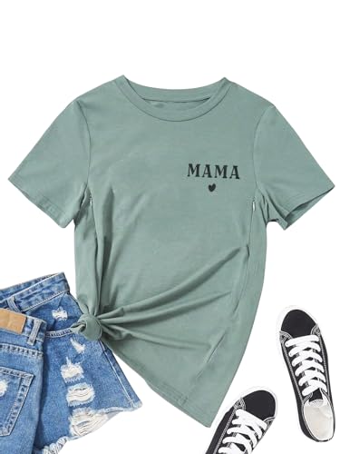 Damen Umstands-Still-Shirt, lustiges Mama-Shirt, niedliches Leopardenherz, Grafik-T-Shirt, freundlicher Reißverschluss, Umstands-Still-Tops, Grün 1, Groß Damen Umstands-Still-Shirt, lustiges Mama-Shirt, niedliches Leopardenherz, Grafik-T-Shirt, freundlicher Reißverschluss, Umstands-Still-Tops, Grün 1, Groß von AEARGIV