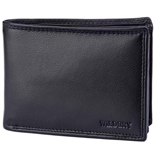 Wildery® Herren Ledergeldbörse im Querformat mit RFID Schutz in schwarz | Geldbeutel | Portmonee | Portemonnaie von Wildery