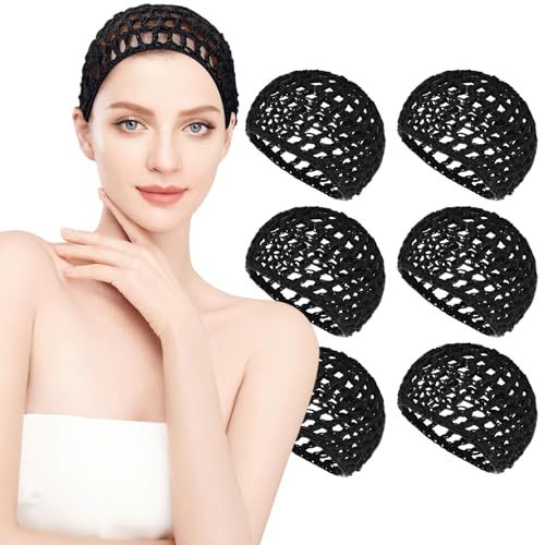AEDOVE 6 Stück Mesh Crochet Bandana Haarnetz Schlafen Haarnetz für Frauen Haarnetz Snoods Hut Rayon Strick Häkeln Haarnetz Haarbänder (Schwarz), Schwarz, 1 Count (Pack of 6) von AEDOVE