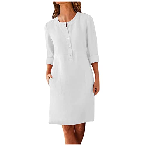 3/4 Arm Leinenkleid mit Taschen Damen Sommer Knopfleiste Sommerkleid mit Taschen Boho Baumwolle Leinen Blusenkleid Rundhals Freizeitkleid Bequem Strandkleider Kleid A-Linie Kleid Hemdblusenkleid 3/4 Arm Leinenkleid mit Taschen Damen Sommer Knopfleiste Sommerkleid mit Taschen Boho Baumwolle Leinen Blusenkleid Rundhals Freizeitkleid Bequem Strandkleider Kleid A-Linie Kleid Hemdblusenkleid von AEGJEGVD