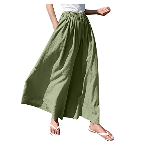 AEGJEGVD Dünn Damen Musselin Hose Lang Elastisch Einfarbig Sommer Strandhose Bequeme Freizeithose mit Weitem Bein und Taschen Haremshose Elegant Pumphose Lange Elastische Taille Sommerhose Stoffhose von AEGJEGVD