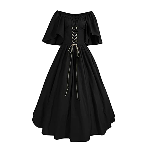 AEGJEGVD 2025 Mittelalter Kleid Damen Renaissance Retro Partykleid Mittelalter Kostüme Damen Gothic Kleider Halloween Karneval Kostüm Damen Vintage Maxikleid Für Halloween Karneval Kostüm von AEGJEGVD