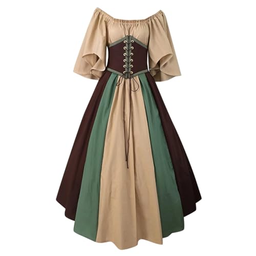 AEGJEGVD 2025 Mittelalter Kleid Damen Renaissance Retro Partykleid Mittelalter Kostüme Damen Gothic Kleider Halloween Karneval Kostüm Damen Vintage Maxikleid Für Halloween Karneval Kostüm von AEGJEGVD