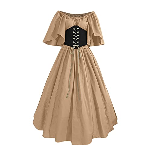 AEGJEGVD 2025 Mittelalter Kleid Damen Renaissance Retro Partykleid Mittelalter Kostüme Damen Gothic Kleider Halloween Karneval Kostüm Damen Vintage Maxikleid Für Halloween Karneval Kostüm von AEGJEGVD