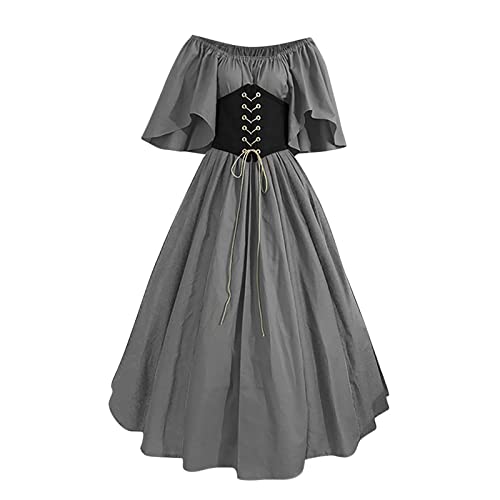 AEGJEGVD 2025 Mittelalter Kleid Damen Renaissance Retro Partykleid Mittelalter Kostüme Damen Gothic Kleider Halloween Karneval Kostüm Damen Vintage Maxikleid Für Halloween Karneval Kostüm von AEGJEGVD