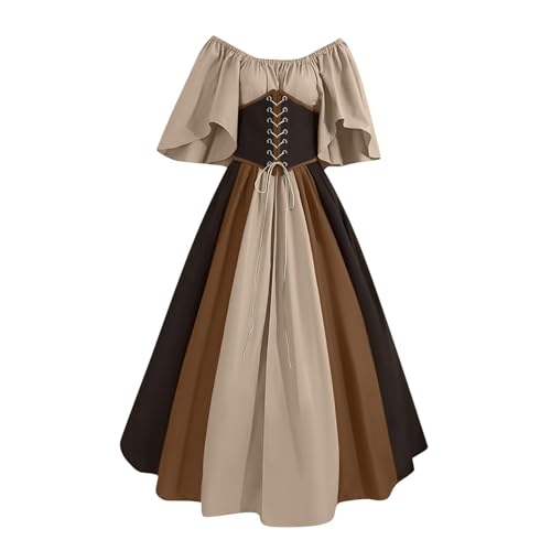 AEGJEGVD 2025 Mittelalter Kleid Damen Renaissance Retro Partykleid Mittelalter Kostüme Damen Gothic Kleider Halloween Karneval Kostüm Damen Vintage Maxikleid Für Halloween Karneval Kostüm von AEGJEGVD
