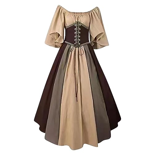 AEGJEGVD 2025 Mittelalter Kleid Damen Renaissance Retro Partykleid Mittelalterliche Kleidung Dame Gothic Kleider Halloween Karneval Kostüm Vintage Maxikleid Für Halloween Karneval Kostüms Sale von AEGJEGVD