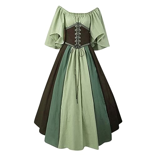 AEGJEGVD 2025 Mittelalter Kleid Damen Renaissance Retro Partykleid Mittelalterliche Kleidung Dame Gothic Kleider Halloween Karneval Kostüm Vintage Maxikleid Für Halloween Karneval Kostüms Sale von AEGJEGVD