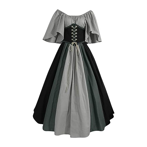 AEGJEGVD 2025 Mittelalter Kleid Damen Renaissance Retro Partykleid Mittelalterliche Kleidung Dame Gothic Kleider Halloween Karneval Kostüm Vintage Maxikleid Für Halloween Karneval Kostüms Sale von AEGJEGVD