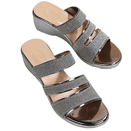 AEGJEGVD Damen Leder Pantoletten Sommer Sandalen Plateau Keilabsatz Hausschuhe Rutschfeste Strand Sandale Orthopädische Pantolette Elegante Pantoffeln Outdoor Mit Absatz Plattform Riemen Sandal von AEGJEGVD