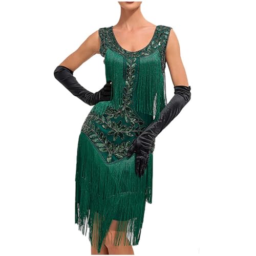 AEGJEGVD Damen Pailletten Kleider 1920er Gatsby Flapper Kleid Retro Ärmellos Cocktailkleid Fransen Bodycon Kleider Flapper Pailletten Kleid Vintage Kleider Abendkleid Sale Angebote von AEGJEGVD