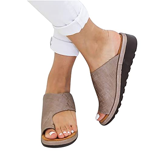AEGJEGVD Damen Sandalen Retro Sommer Hausschuhe Aushöhlen Flacher Ferse Flip Flop Zehentrenner Beach Sandalen Mode Plattform Open Toe Schuhe Strandsandalen Big Toe Sandals Orthopädische Pantoffeln von AEGJEGVD