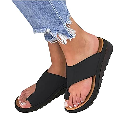 AEGJEGVD Damen Sandalen Retro Sommer Hausschuhe Aushöhlen Flacher Ferse Flip Flop Zehentrenner Beach Sandalen Mode Plattform Open Toe Schuhe Strandsandalen Big Toe Sandals Orthopädische Pantoffeln von AEGJEGVD