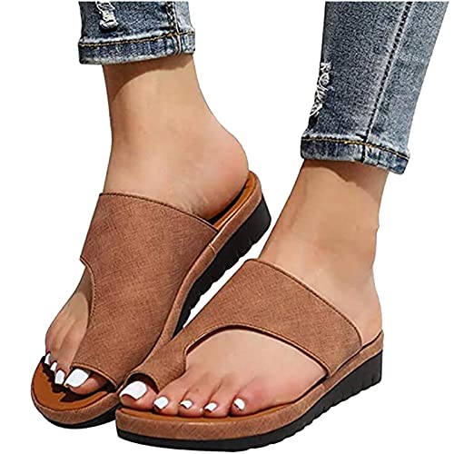 AEGJEGVD Damen Sandalen Retro Sommer Hausschuhe Aushöhlen Flacher Ferse Flip Flop Zehentrenner Beach Sandalen Mode Plattform Open Toe Schuhe Strandsandalen Big Toe Sandals Orthopädische Pantoffeln von AEGJEGVD