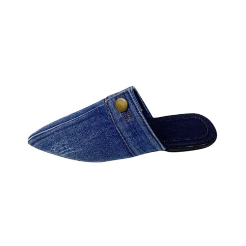 AEGJEGVD Damenmode Einfarbig Denim Halbe Pantoffeln Spitz Flach Lässig Für Damen Geschlossene Zehe Pantoletten Hausschuhe Lässig Elegant Damenschuhe Vorne-Geschlossene Hinten Offen Freizeitschuhe von AEGJEGVD