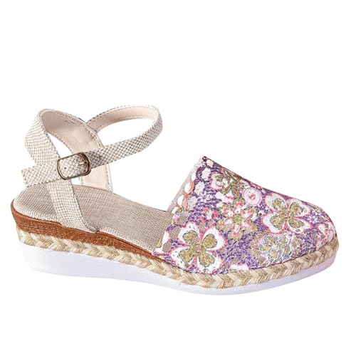 AEGJEGVD Espadrille Keilsandalen Für Damen Plateau Sandalen Espandrillos Cap Toe Knöchelriemen Mit Schnalle Sommer Frauen Freizeit Abendschuhe Schuhe Geschlossene Sandaletten Blumen Sandalette von AEGJEGVD