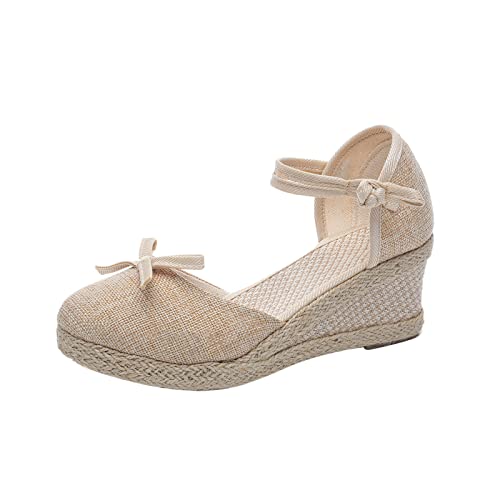AEGJEGVD Espadrilles Für Damen Orthopädische Mit Riemchen Vorne Geschlossen Plateau Sandalen Mit Keilabsatz Balerinaschuhe Wedges Tanzschuhe Espadrilles Schuhe Keilsandalen Plateausandalen von AEGJEGVD