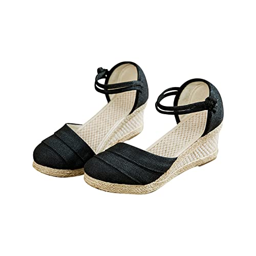 AEGJEGVD Espadrilles Für Damen Orthopädische Mit Riemchen Vorne Geschlossen Plateau Sandalen Mit Keilabsatz Balerinaschuhe Wedges Tanzschuhe Verbenas Espadrilles Schuhe Keilsandalen von AEGJEGVD