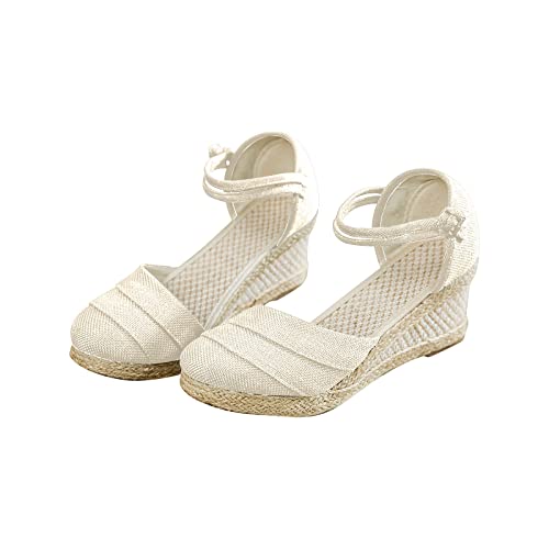 AEGJEGVD Espadrilles Für Damen Orthopädische Mit Riemchen Vorne Geschlossen Plateau Sandalen Mit Keilabsatz Balerinaschuhe Wedges Tanzschuhe Verbenas Espadrilles Schuhe Keilsandalen von AEGJEGVD