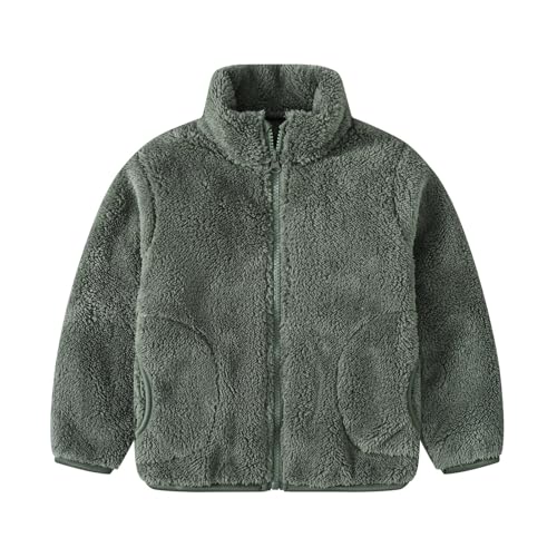 AEGJEGVD Fleecejacke Kinder Süße Einfarbige Jacke Mit Taschen, Kinderjacke Stehkragen, Langen Ärmeln Und Ohne Kapuze.Sweatjacke Lange Ärmel, Ohne Kapuze, Freizeitjacke Atmungsaktiv von AEGJEGVD