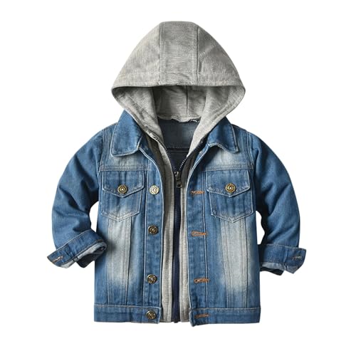 AEGJEGVD Jeansjacke Kinder Herbst Frühling Winter Kinderjacke Verdickte Warm Einfarbige Kinderjacke Mit Kapuze Langärmelige Outdoorjacke Für Jungen Und Mädchen Lässig (1-10 Jahre) von AEGJEGVD