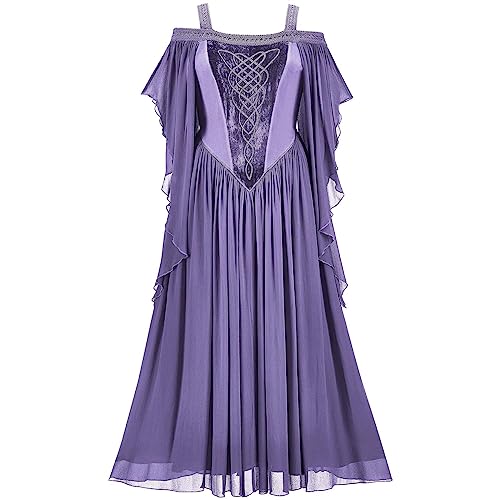 AEGJEGVD Mittelalter Kleid Mit Trompetenärmel Traditionelles Irisches Kleid Für Damen Renaissance Cosplay Mittelalterkleid Gothic Kleider Halloween Karneval Kostüm Vintage Maxikleid Für Halloween von AEGJEGVD