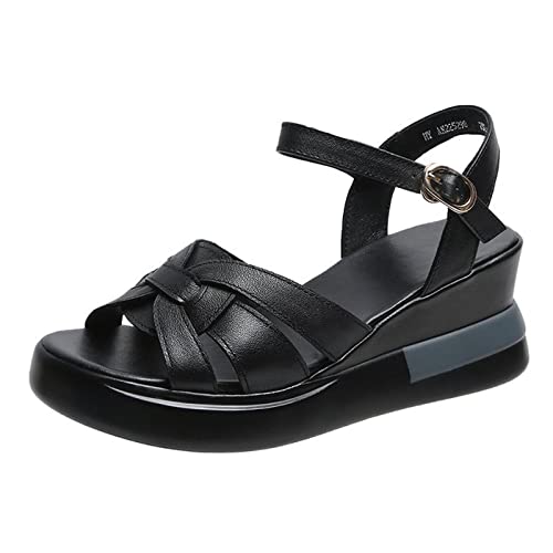 AEGJEGVD Orthopädische Sandalen Damen Sandale Breite Füße Dicke Sohle Schräger Absatz Sandal Mit Fußbett Sandaletten Sommerschuhe Sommer Weite Barfuss Slingback Offene Schuhe Aushöhlen Sandals von AEGJEGVD