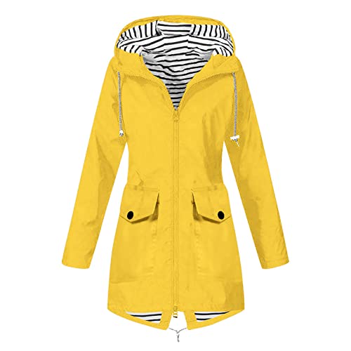 AEGJEGVD Regenjacke Damen Wasserdicht Winddichter Atmungsaktiv Regenmantel Regenparka mit Kapuze Leichte Dünne Windbreaker Übergangsjacke Fahrrad Windjacke Trenchcoat Wandern Sommerjacke Große Größen von AEGJEGVD