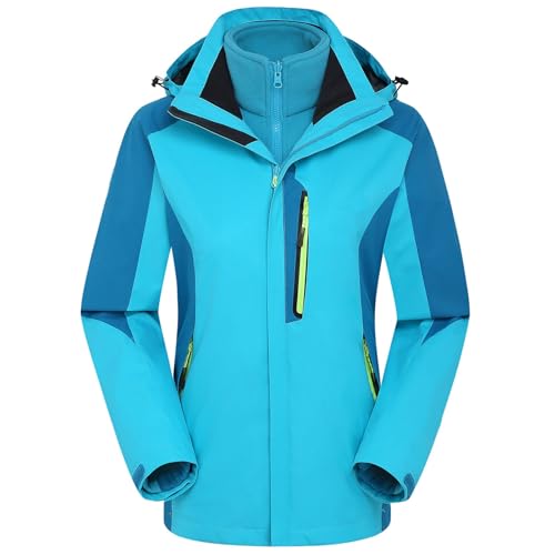AEGJEGVD Regenjacken für Damen Übergangsjacke 3 in 1 Abnehmbare Windbreaker Fleecejacke Regenjacke Softshell Jacke Motorrad Outdoor Atmungsaktiv Kapuzenjacke Outdoorjacke Windbreaker mit Kapuze Dünn von AEGJEGVD