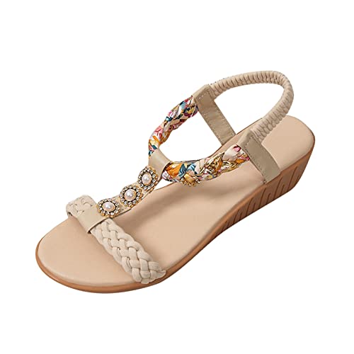 AEGJEGVD Sandalen Damen Glitzer Bohemian Sandals Mit Keilabsatz Bunte Strandschuhe Römersandalette On Schuhe Flip Flops Dame Orthopädische Sandal Zehentrenner Sommer Bohemian Flache Sandale Frauen von AEGJEGVD