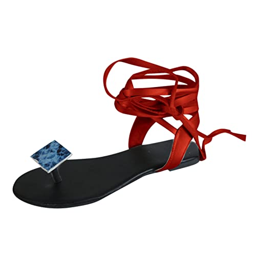 AEGJEGVD Sandalen Damen Sommer 2025 Strass-Sandalen Für Frauen Flach Bequem Römer Zehentrenner Weite Sandaletten Boho Strand Riemchensandalen Bequem Flach Sandalette Mit Absatz Riemchen Sandale von AEGJEGVD