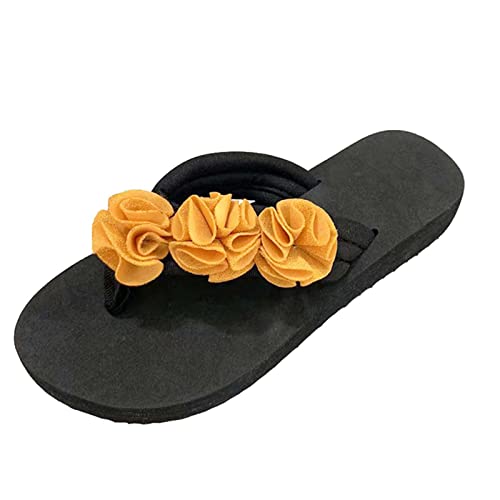 AEGJEGVD Sandalen Hausschuhe Damen Sommer Mode Bohemian Blume Flache Schuhe Freizeitschuhe Frauen Urlaub Strand Sommerschuhe Rutschfeste Dusche Badeschuhe Strand Boho Flip Flops Plateau Pantoletten von AEGJEGVD