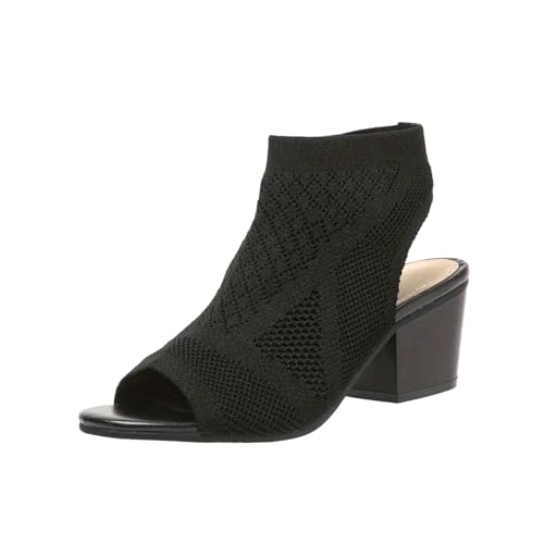 AEGJEGVD Sandaletten Damen Mit Absatz Elegante Schöne Damensandal Mit Dickem Absatz Gestrickte Open Toe Sling Low Heels Modische Fly Strick Sandale Bequeme Strandsandalen Bohemian Römersandalen von AEGJEGVD